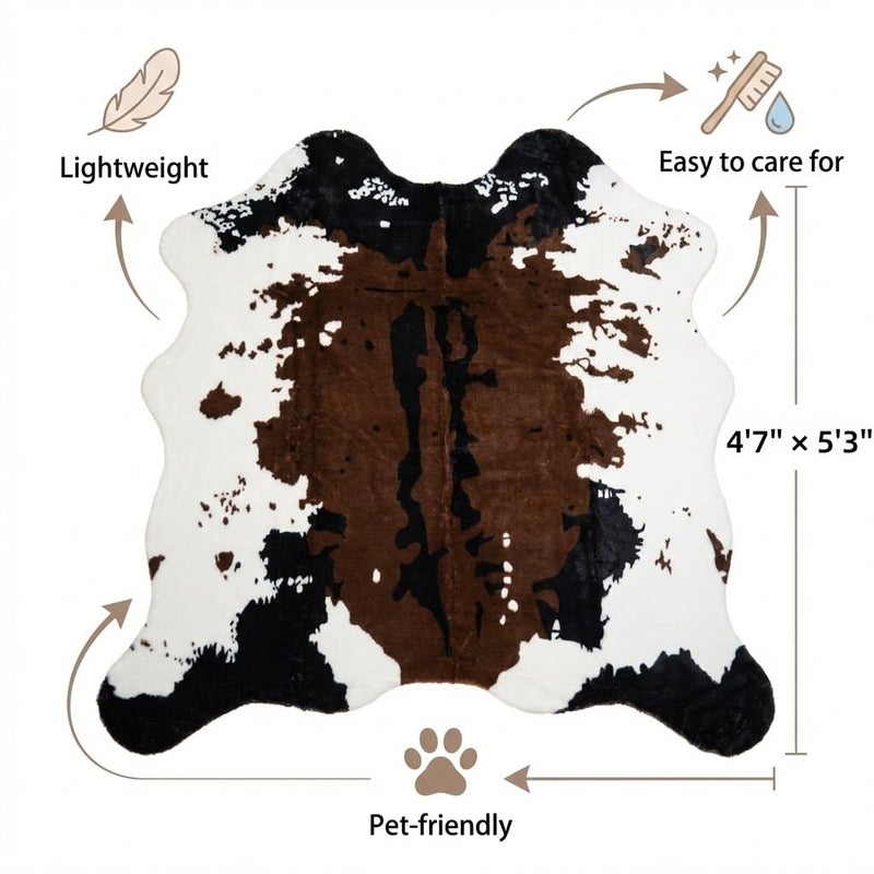 MustMat Brown Cow Print Rug 4'7''Ã—5'3'' Faux Cowhide Rugs Cute Animal Printed Carpet for Home - Image 3